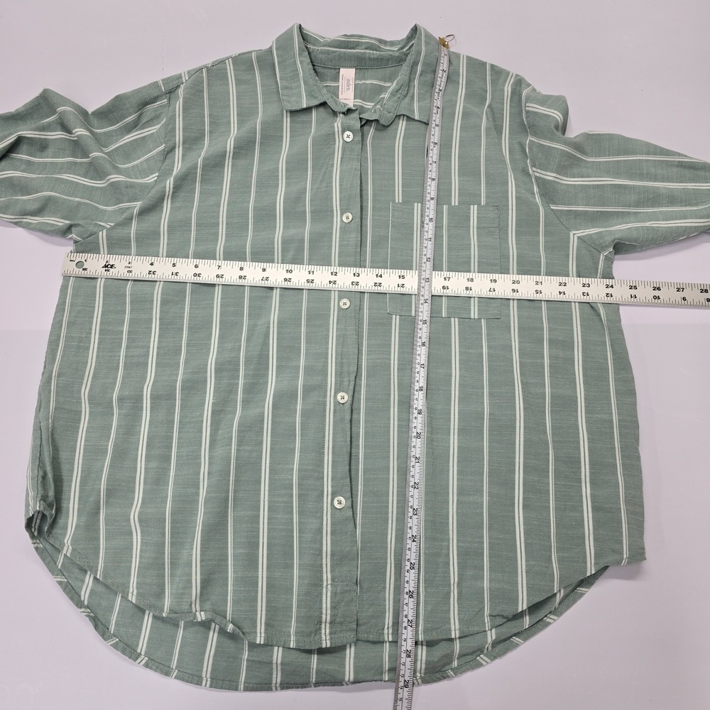 Auden Womens Large Sage Green Striped Button Down Pajama Top Long Sleeve L - Picture 5 of 5